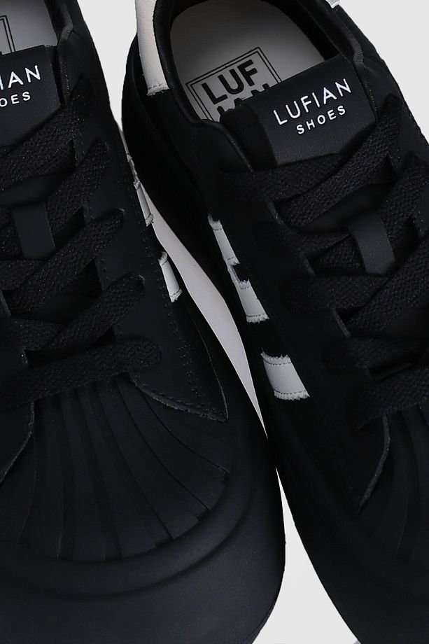 Hakiki Deri Bağcıklı yüksek Taban Kadın Sneaker Ayakkabı Siyah - 1