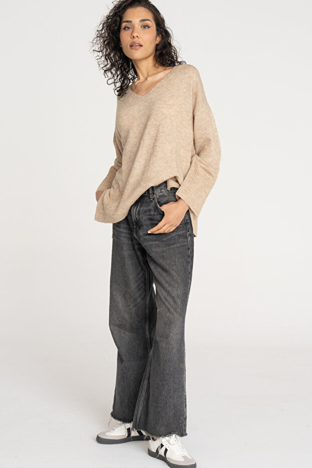 Kadın V Yaka Örme Kazak - Lucca - 2