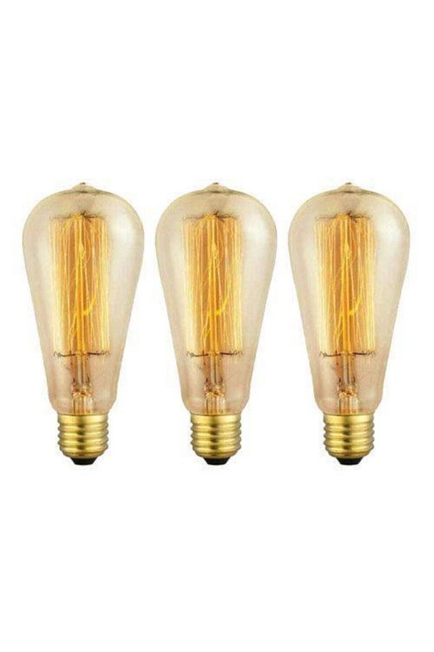 Flamanlı Armut St64 Modeli Dekoratif Rustik Ampul 40 Watt E27 Duy - 3 Lü Paket - 1