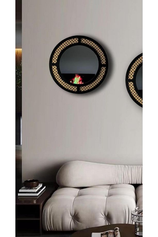 2 ADET DEKORATİF RATTAN AYNA, DUVAR AYNASI, HAZERAN AYNA (2 ADET 42 CM) - 2