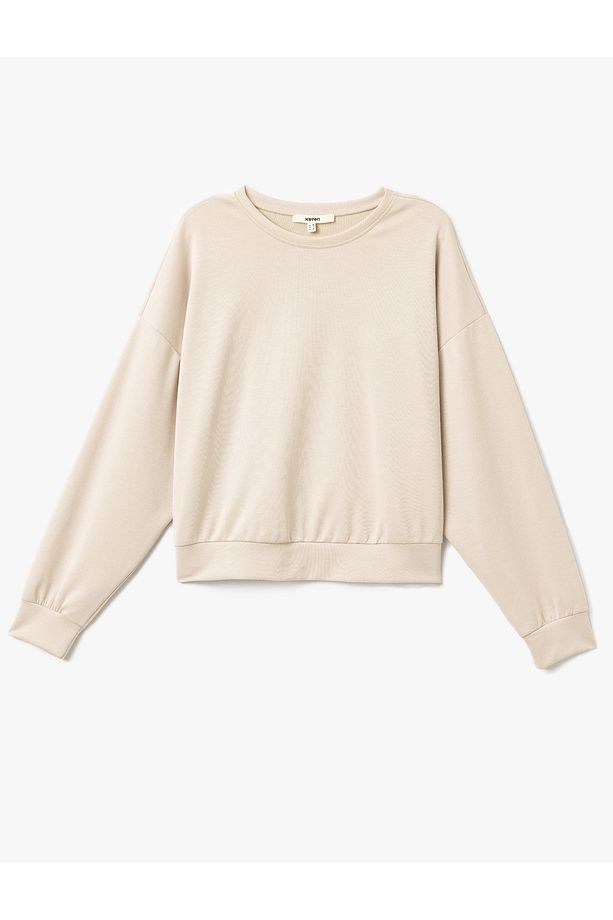 Modal Kumaş Bisiklet Yaka Uzun Kollu Basic Sweatshirt - 1