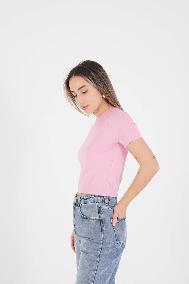 Bisiklet Yaka Basic Crop T-shirt P0102-F1 - 2