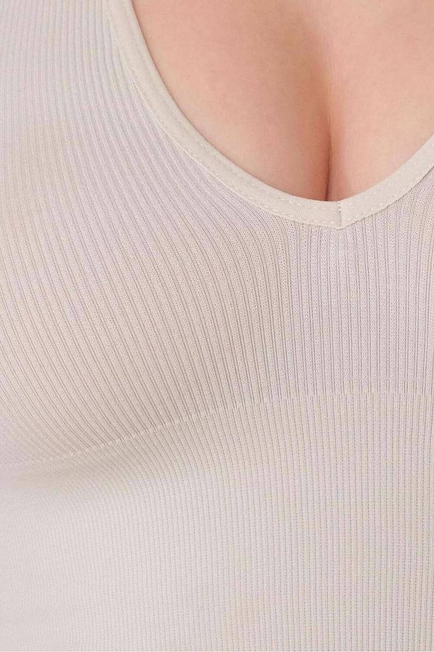 V Yaka Kalın Askılı Seamless Crop A0131-dk8 - 3