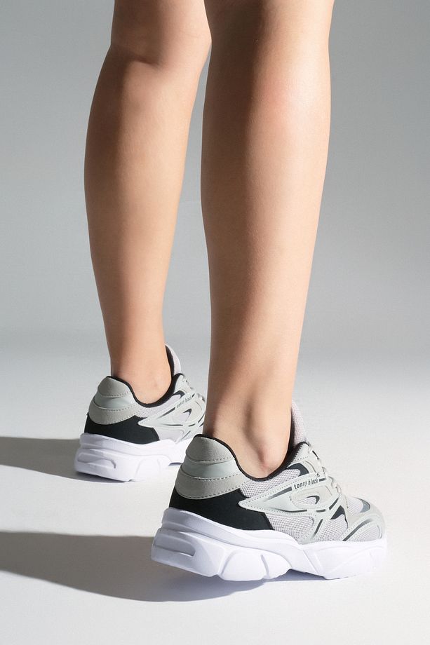 Unisex Gri Kalın Faylon Taban Desenli Bağcıklı Spor Ayakkabı - 5