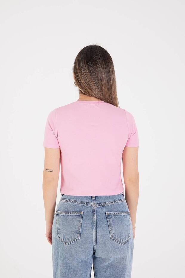 Bisiklet Yaka Basic Crop T-shirt P0102-F1 - 4