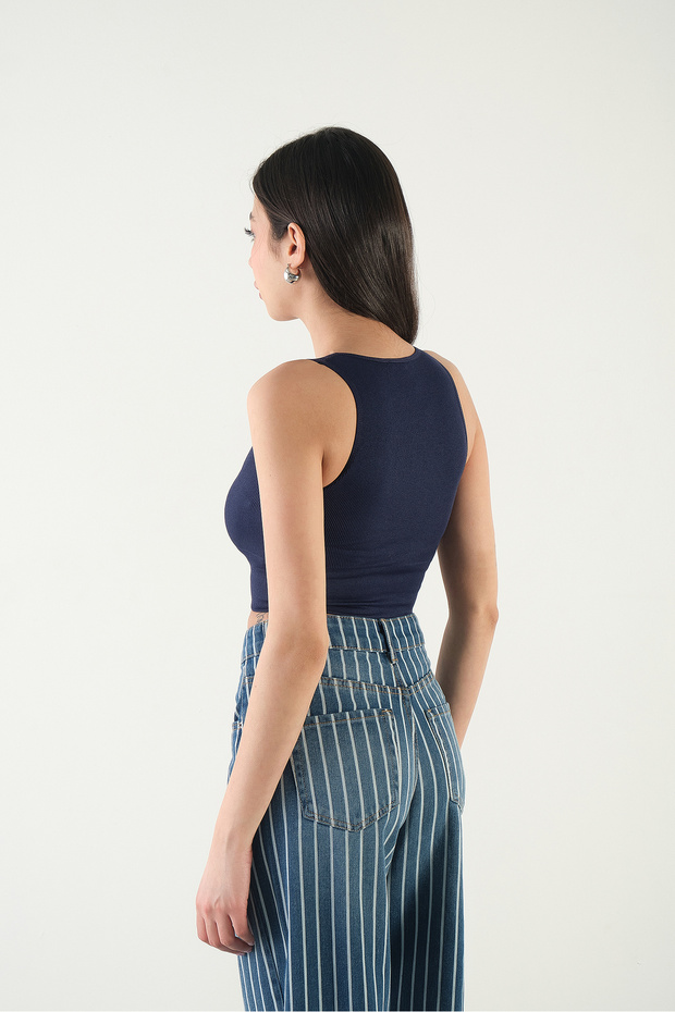 V Yaka Kalın Askılı Seamless Crop A0131-dk8 - 4