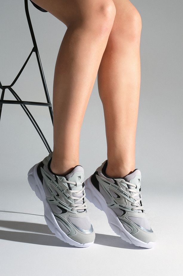 Unisex Gri Kalın Faylon Taban Desenli Bağcıklı Spor Ayakkabı - 4