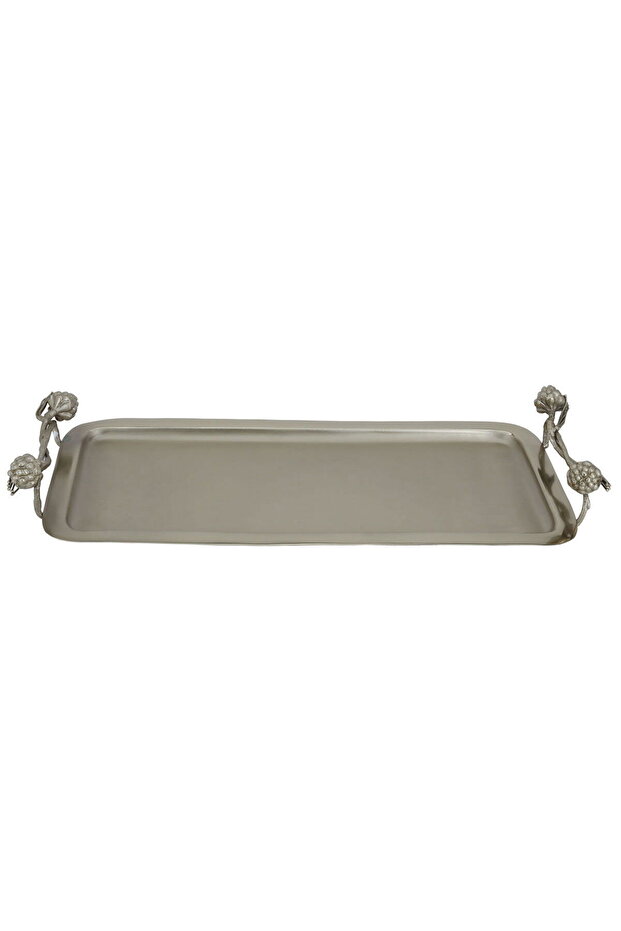 Saif Gallery Steel Dessert Tray, 61 x 24 x 5 cm, Rectangular, Pink-Gold Handle