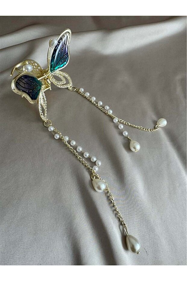 Variegated Patterned Butterfly Pearl Dangle Buckle