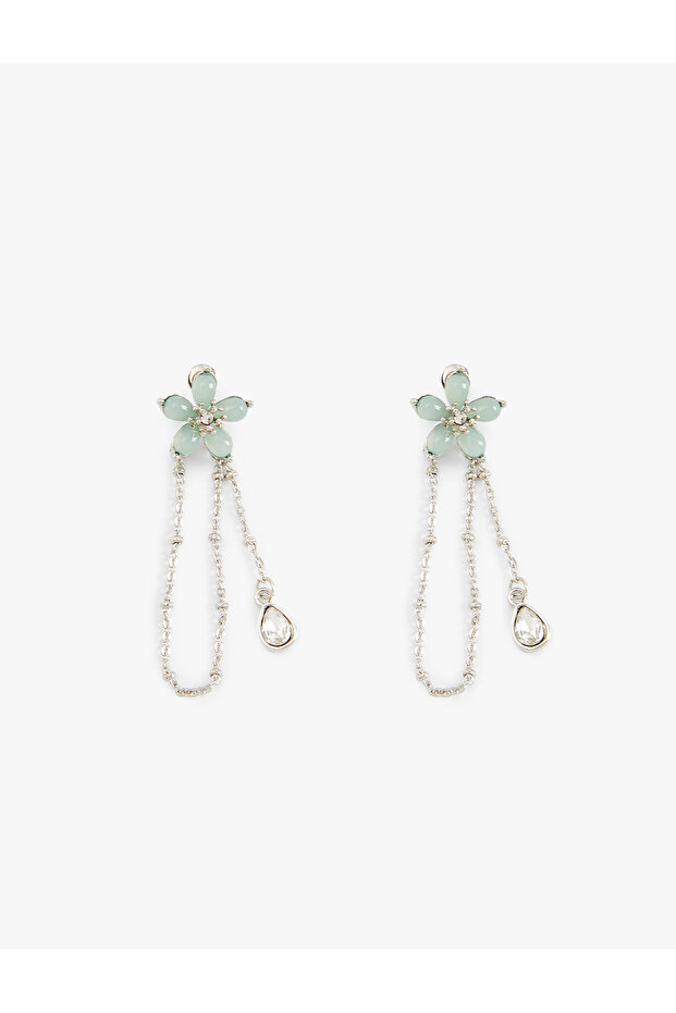 Jewelled Flower Earrings with Chain Detail