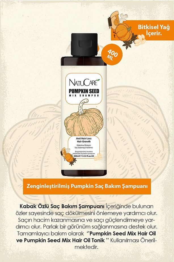 Zenginleştirilmiş 3'lü Şampuan Seti 400ml (AMLA - CASTOR - PUMPKİN) - 4