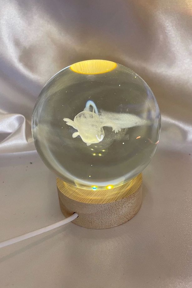 3D Led Işık Cam Küre Tek Renk Gece Lambası Axolotl Mucizevi Yenilenme  8 cm Mega Boy - 9