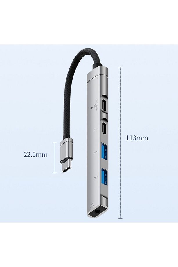 Type-C Hub, 5in1, 2 Adet Type-C, 2 Adet USB-A Çoklayıcı, 3,5 mm Kulaklık Çıkışlı USB C Hub H03 - 3