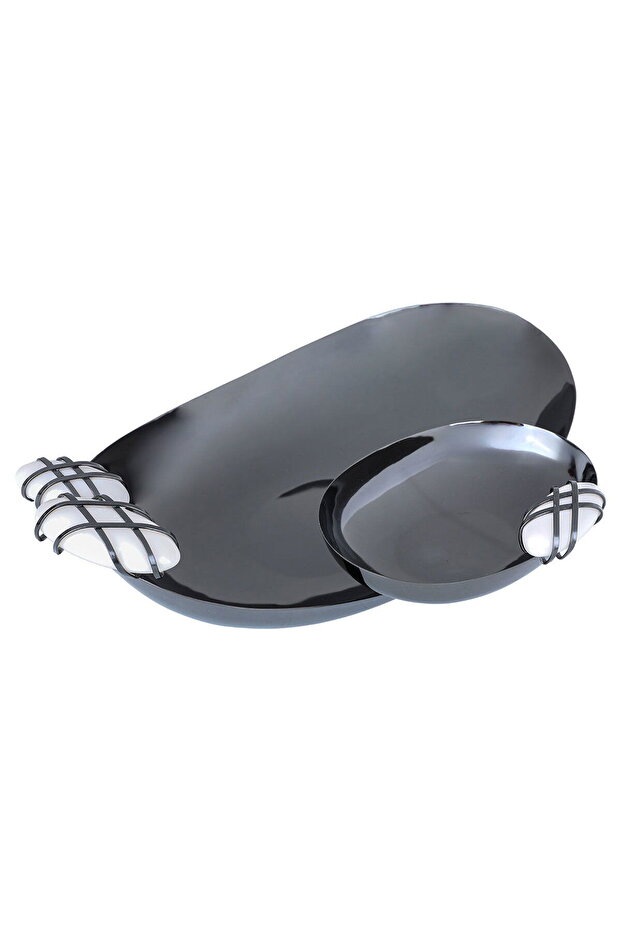 Al Saif Gallery Steel Serving Plate, 34X24X7 Cm, 2 Boxes - Silver