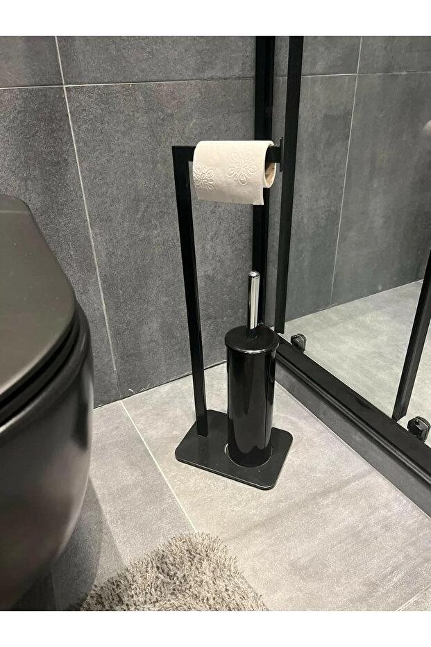 Toilet Roll Holder Black Brushed Special Design Heavy Cast Iron Footed Anti-Tipping Bathroom No Installation Required
