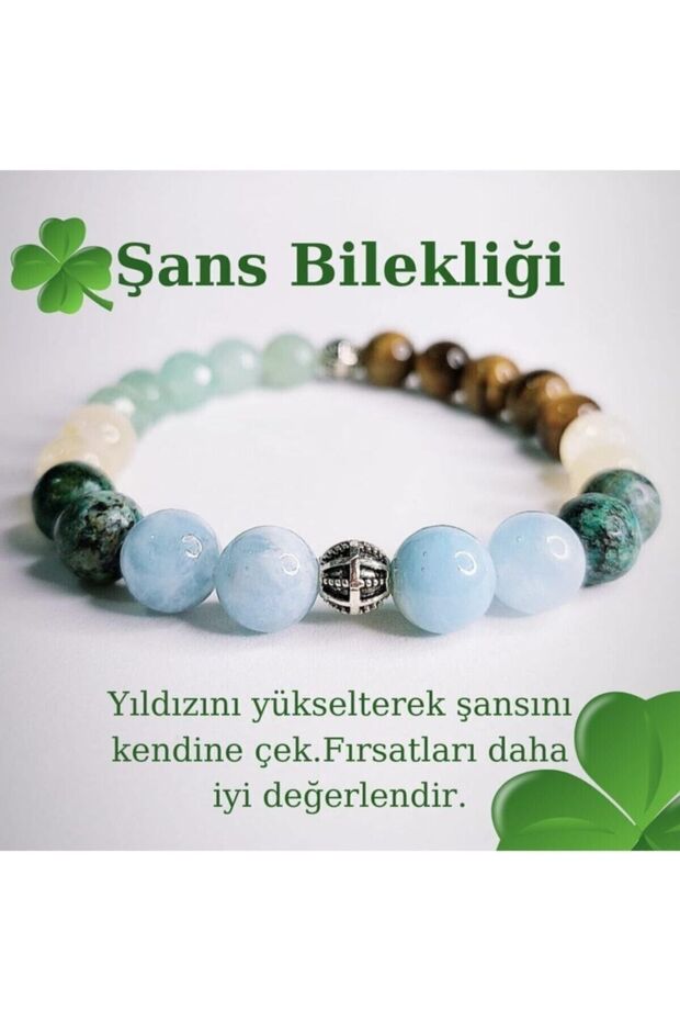 Lucky Bracelet Natural Stone Unisex Talisman Bracelet Aquamarine, Chrysoprase, Tiger Eye, Aventurine, Citrine