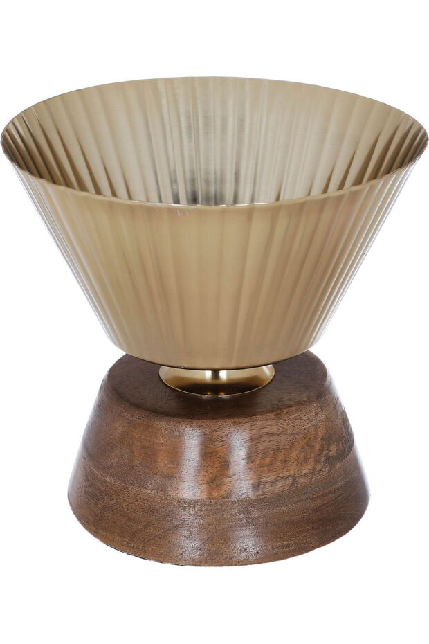 Al Saif Gallery wooden serving bowl, 16 x 17 x 16 cm, with base - golden brown
