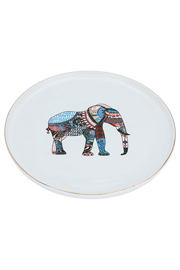 Al Saif Gallery porcelain serving plate, round, 23 cm, elephant pattern - white