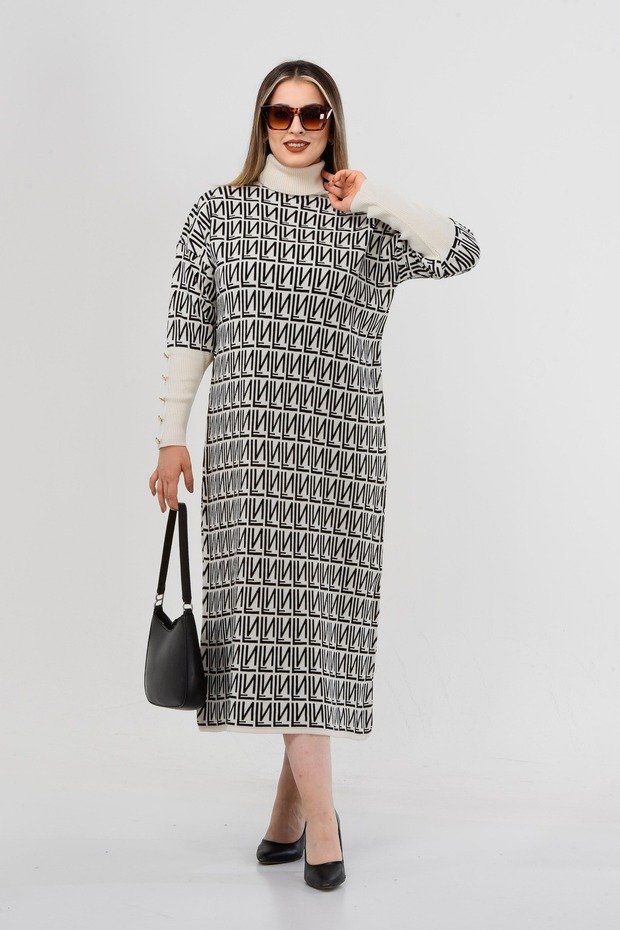 Fishing Neck Patterned Knitting Dress
