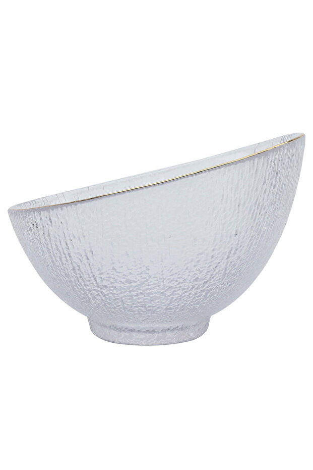 Al Saif Gallery glass bowl, 12.2 x 7.7 x 17.5 x 6.6 cm, slanted design - transparent