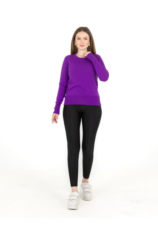 guler rotund Regular Mold basic Tricotaj Pulover Violet - 4