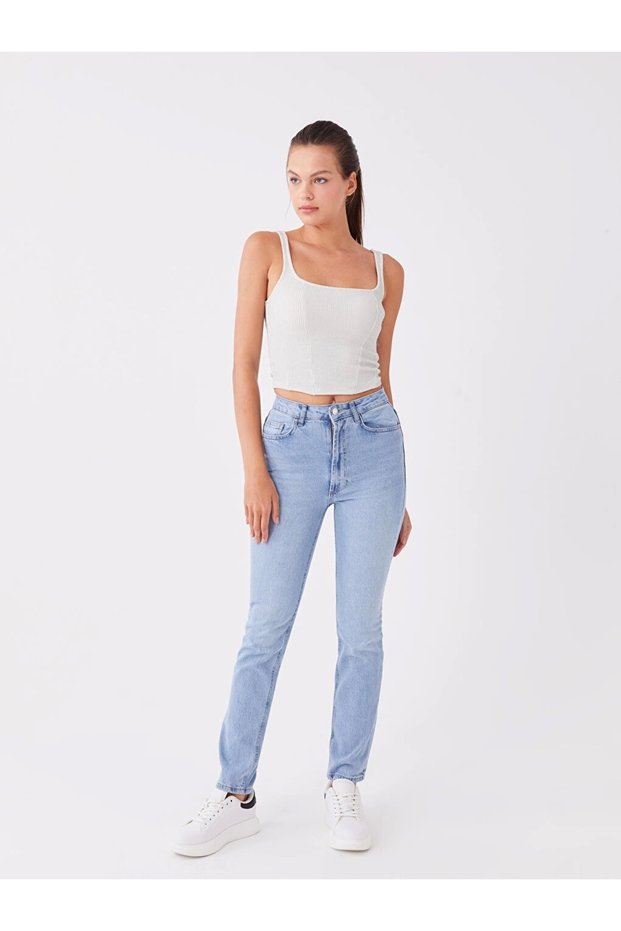 High Waist Straight Fit Women's Jean Pants