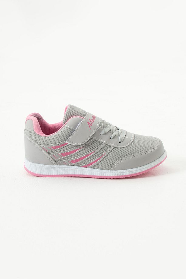 Çocuk Buz Pembe Bağcıklı Tek Cırtlı Esnek Hafif Nefes Alabilen Unisex Fileli Sneaker Spor Ayakkabı - 4