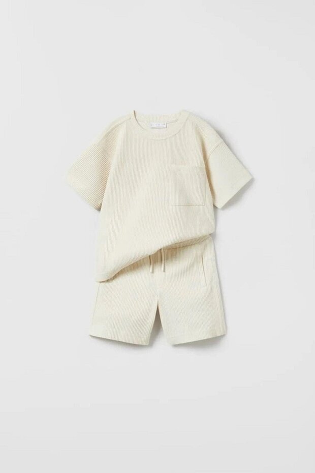 New Season Seersucker Wide Pattern Unisex Double Set with Shorts