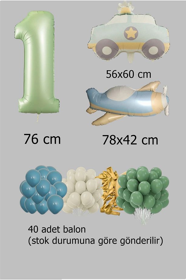 Retro Renk Uçak Polis Arabalı Folyo Balon Seti Parti Eğlence Kutlama - 2