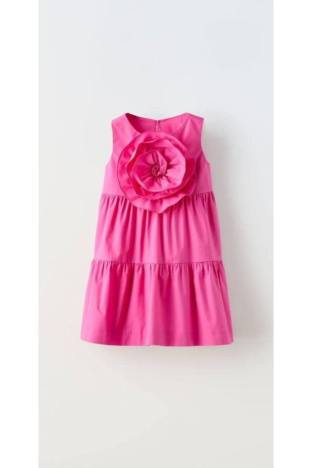 Pink Rose Embossed Girl's Dress