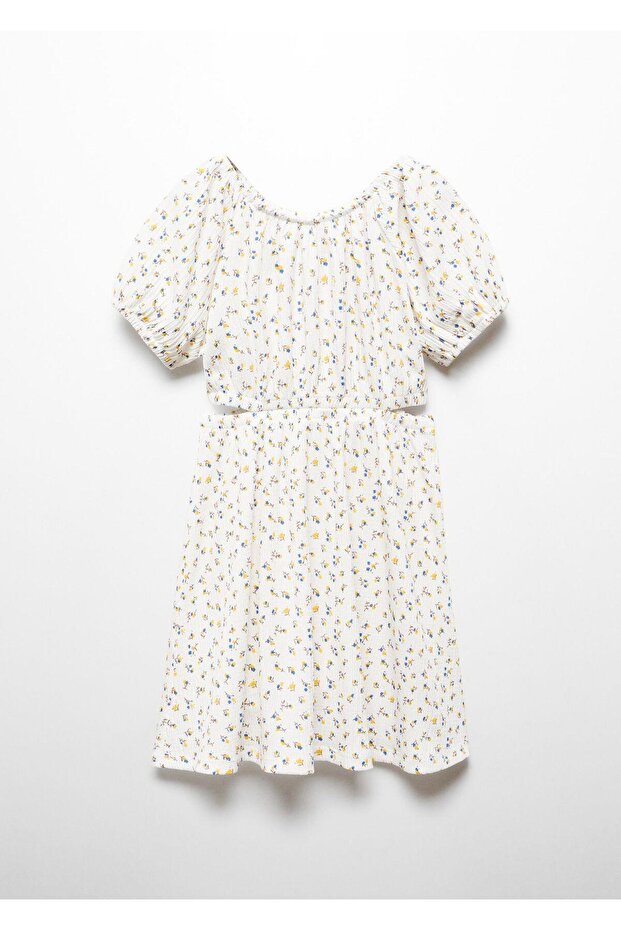 Mango Floral Print Waist Detail Dress White