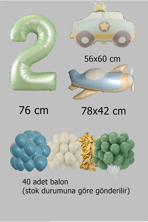 Retro Renk Uçak Arabalı Folyo Balon Seti Parti Eğlence Kutlama - 2