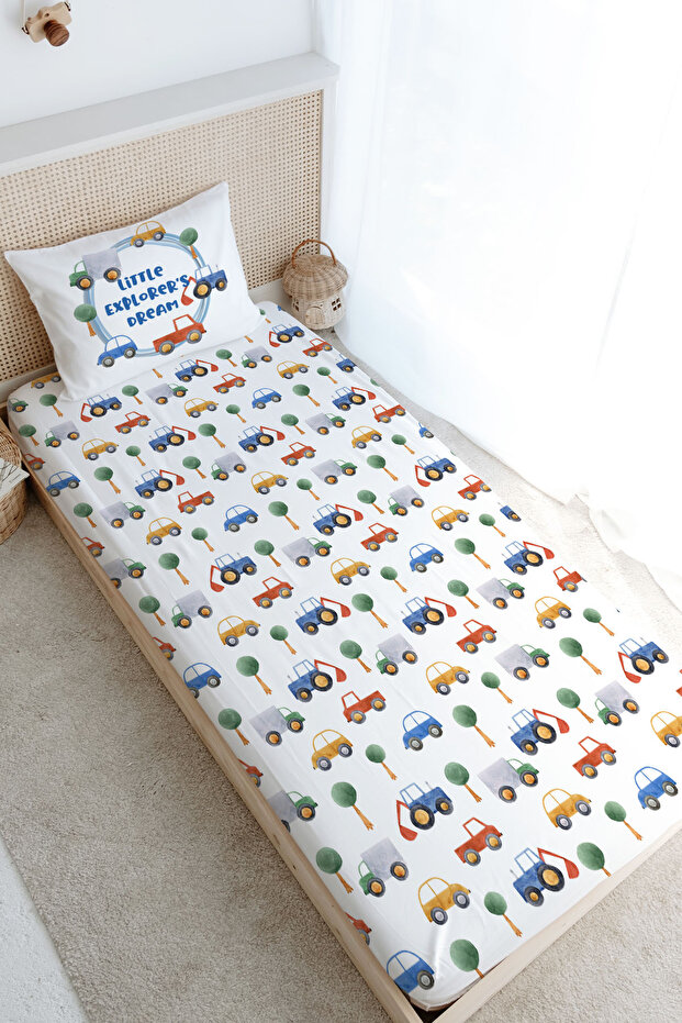 Single Fitted Sheet Set - for Baby Series - Cars in Blue Circle