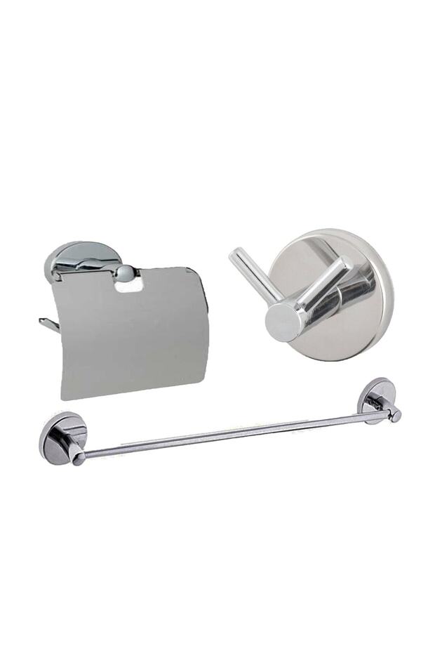 3 Piece Bathroom Set - Robe Holder, Long Towel Holder, Spacious Wc Paper Holder
