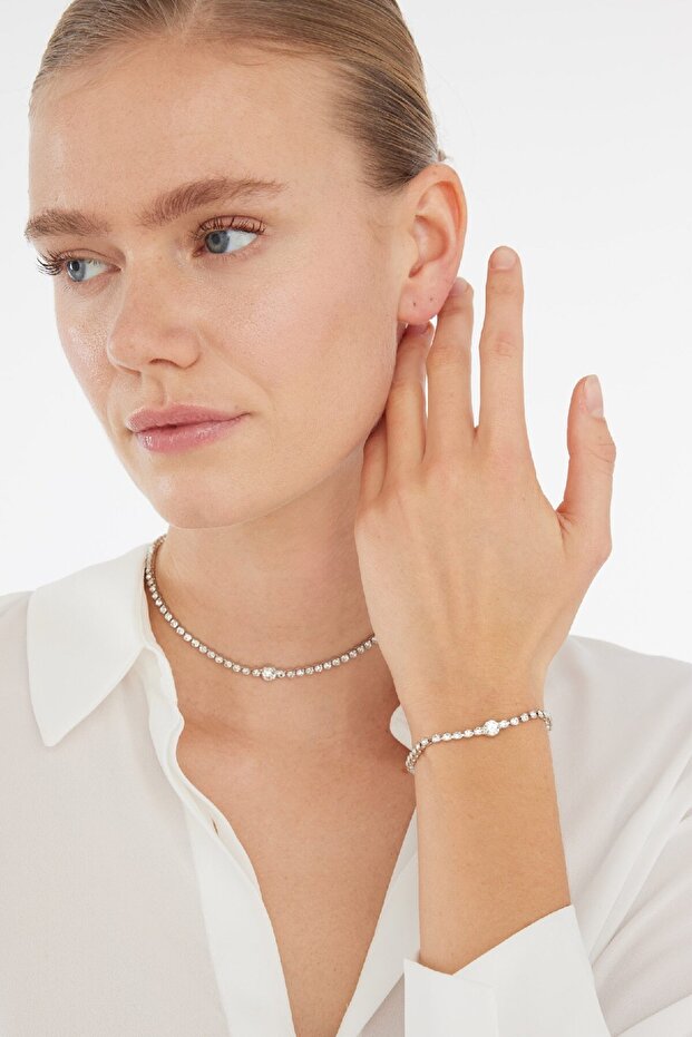 Women's Silver Waterway Necklace Bracelet Set E1453Axns