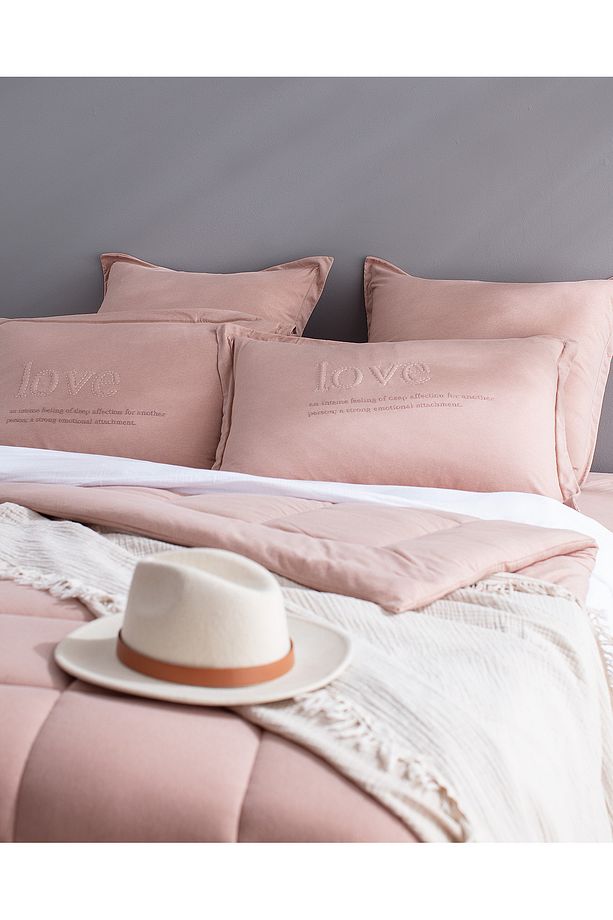 Bobigny Çift Kişilik Pamuklu Supersoft Comforter Set - Pudra - 4