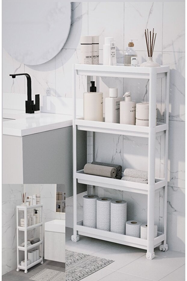Kitchen and Bathroom Collector for Narrow Spaces Practical 4-Tier Rolling Shelf Rest Towel Shelf - 1
