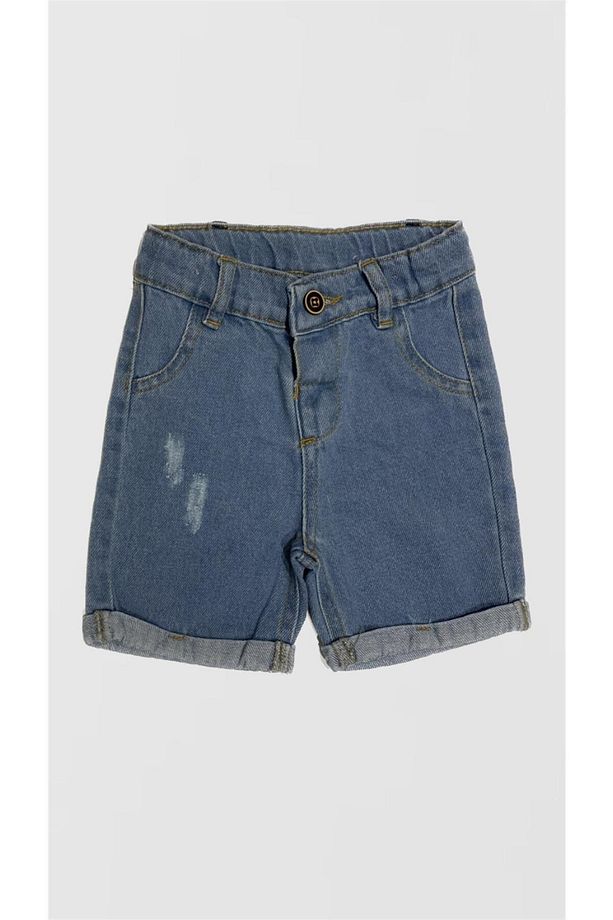 Beli Ayarlanabilir Lastikli Denim Kumaş Çocuk Şort - 5