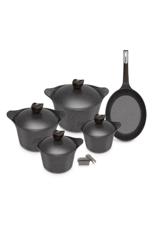 Aeni,Cooking set 11pcs,pot18,20,24,28cm,frypan 24,die cast aluminum,non stick,Galaxy Marble color.