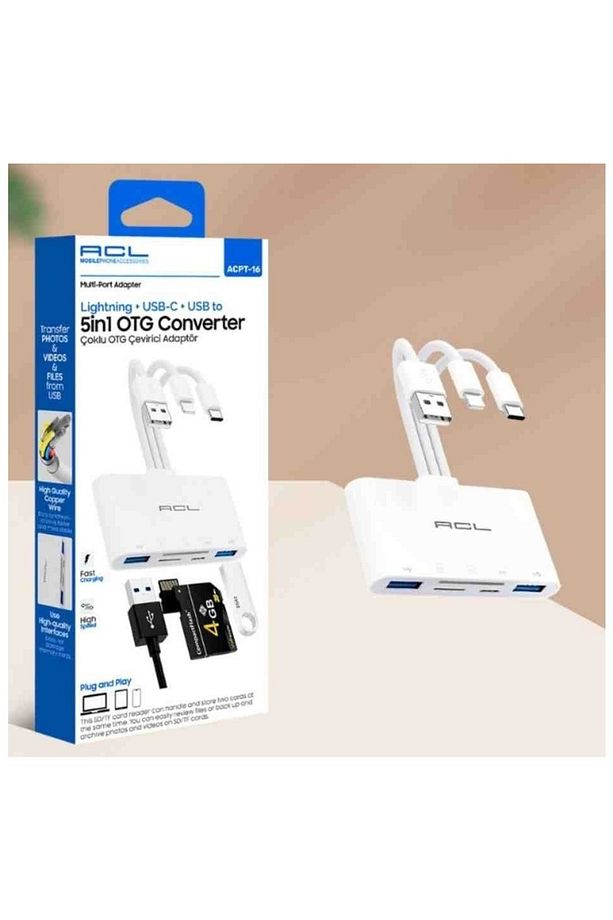 Acpt-16 5in1 Lightning + Usb-C + Type-C Çıkışlı Çoklu Otg Çevirici Adaptör - 7