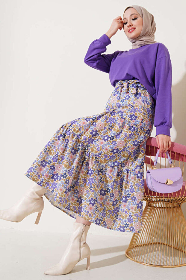 Women's Floral Patterned Skirted Double Set