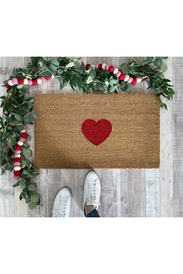 Kalp Kırmızı Kapı Önü Koko Paspas - 1