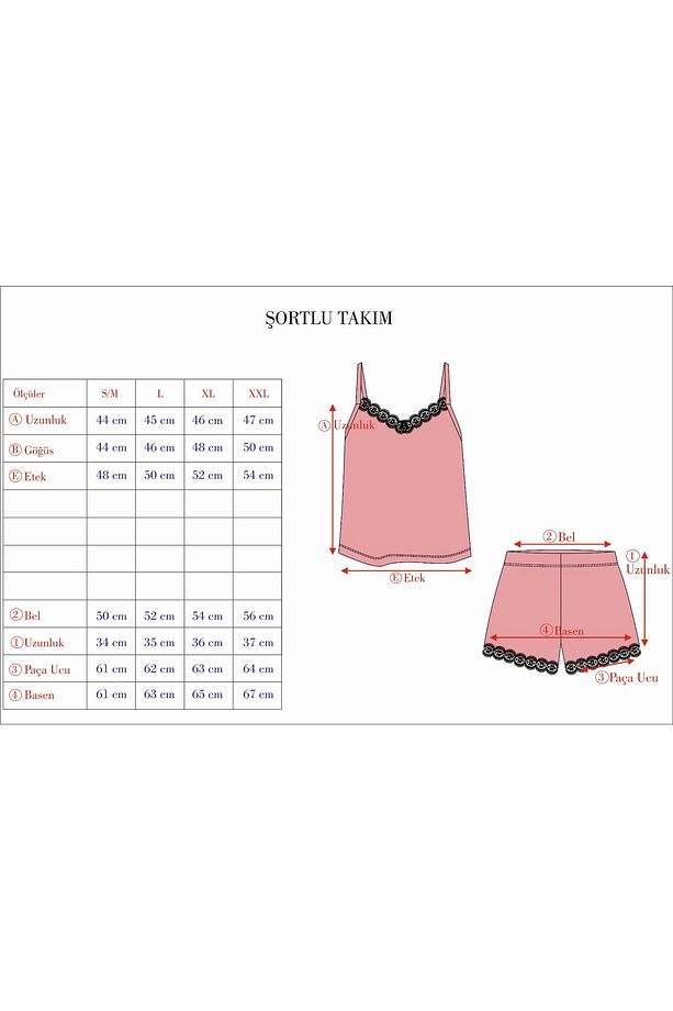 Yazlık Yumuşak Kumaşlı Ip Askılı Şortlu Pijama Takımı - 7