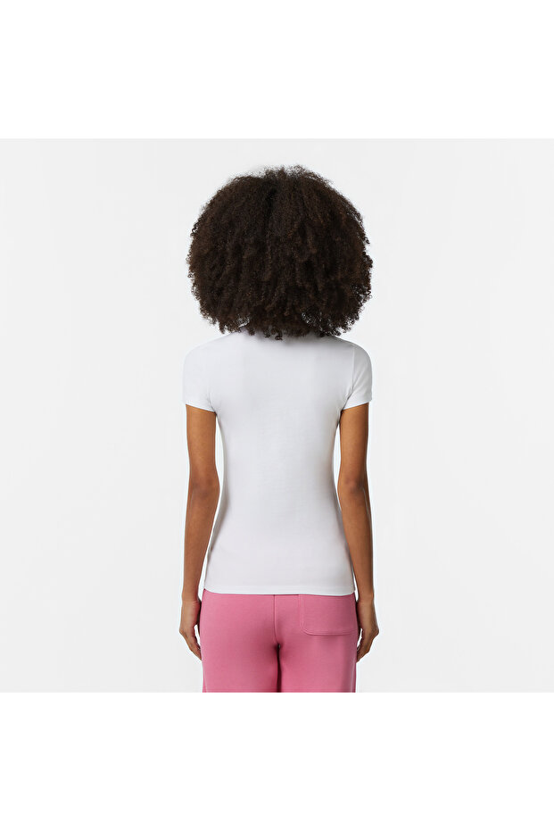 Kadın Slim Fit V Yaka Beyaz T-Shirt - 5