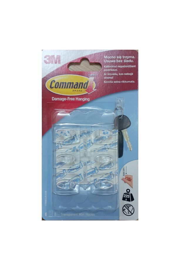 17006CLR-CEE Command Mini Boy Şeffaf Askı 6 Askı + 8 Cırt Bant - 1