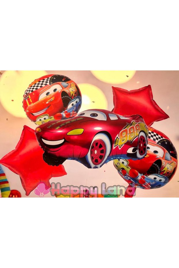 Set of 5 Cars Lightning Mcqueen Foil Balloons - Birthday Concept Ornaments