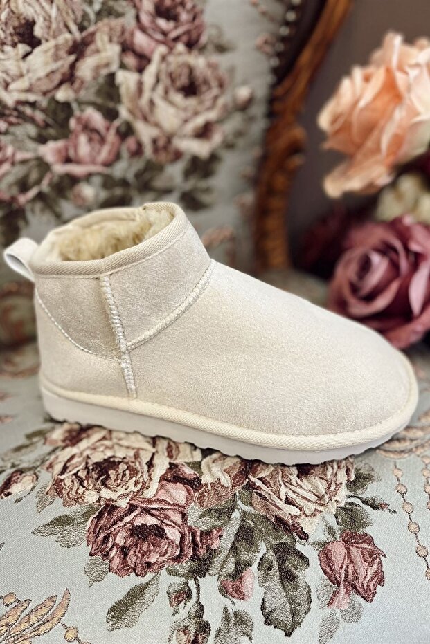 Alessi Beige Ankle Length Short Furry Women's Boots