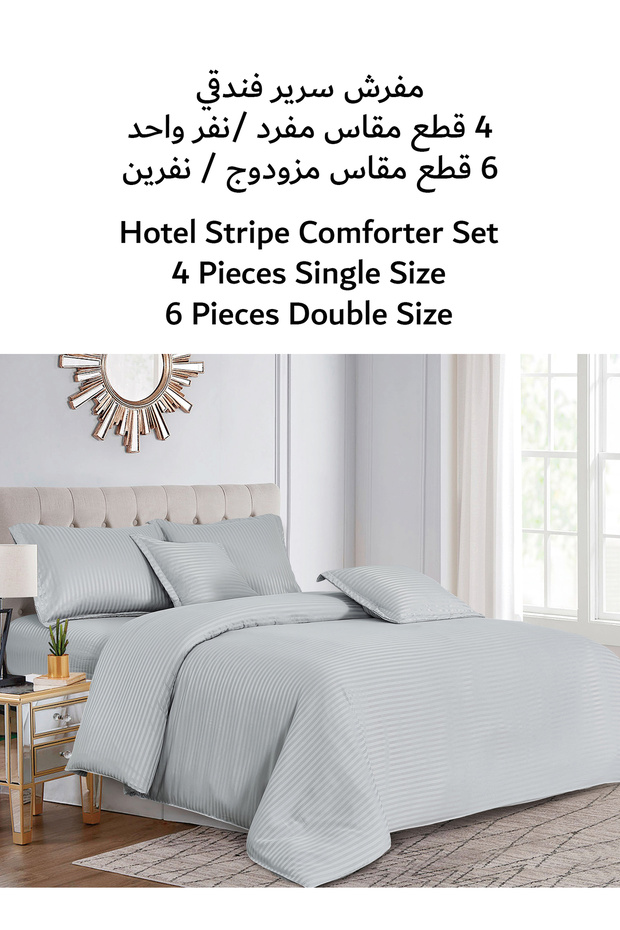 Hotel Stripe soft Comforter Set, Single Size (160X210 CM) 4 Pieces, Horizontal Striped Pattern - 3