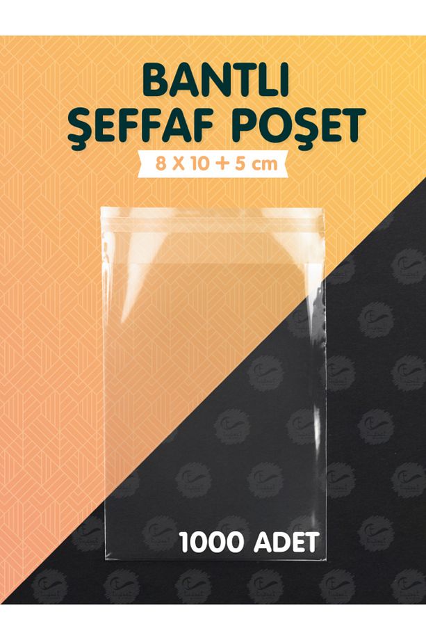 Bantlı Şeffaf Poşet (8x10+5cm)   1000 Adet Parlak Jelatin Paket Hediye Poşeti -T1161 - 1