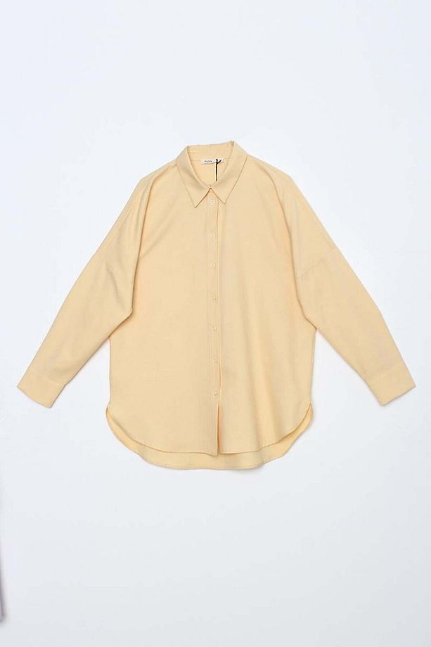 Açık Sarı-Oversize Basic Gömlek - 7
